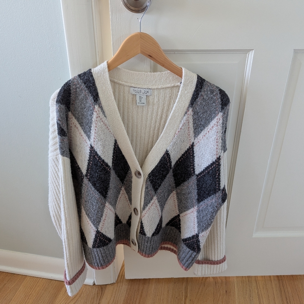 Rachel Zoe Plaid V Neck Cardigan
